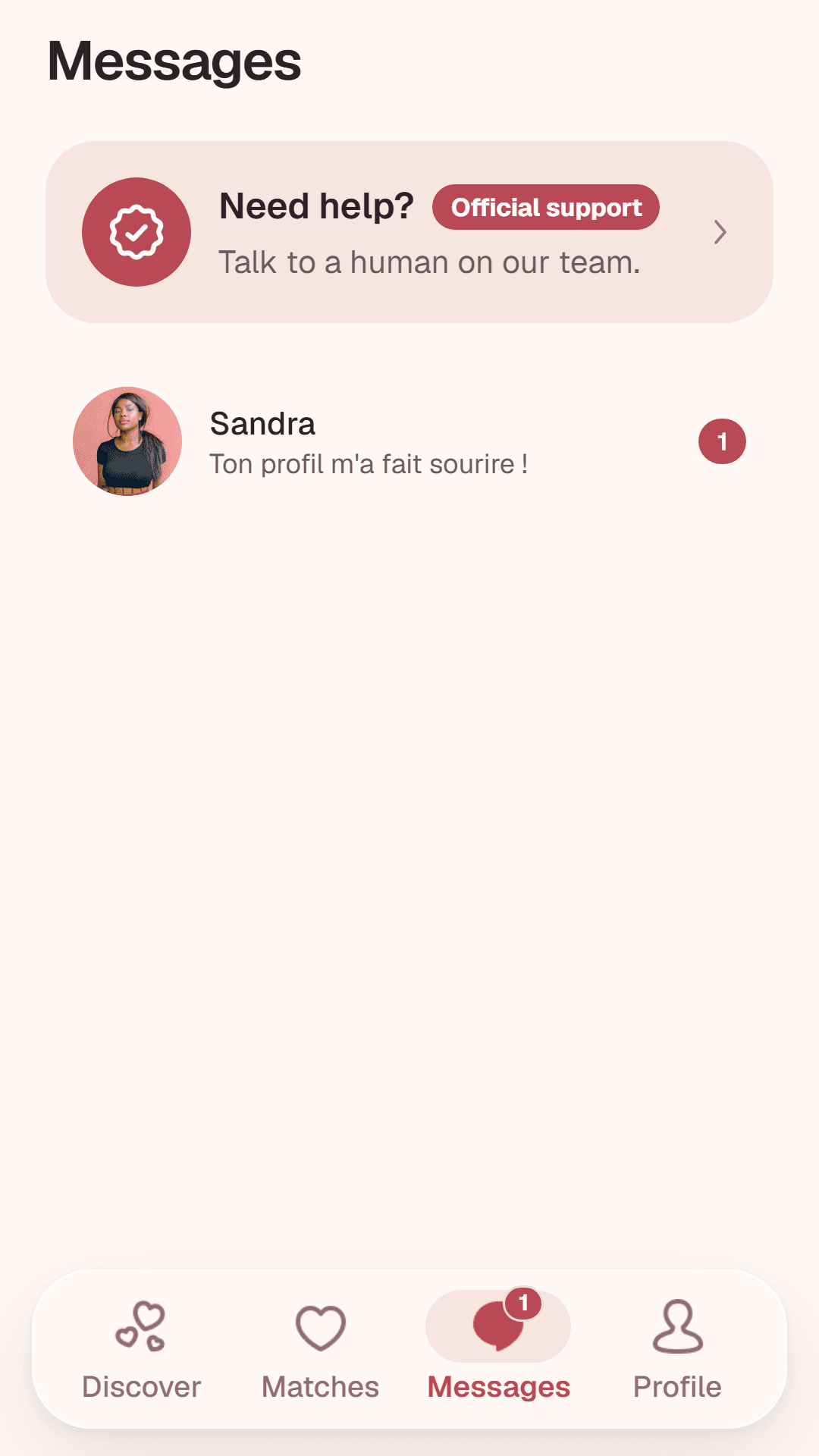 Conversation list with matches on Moyana