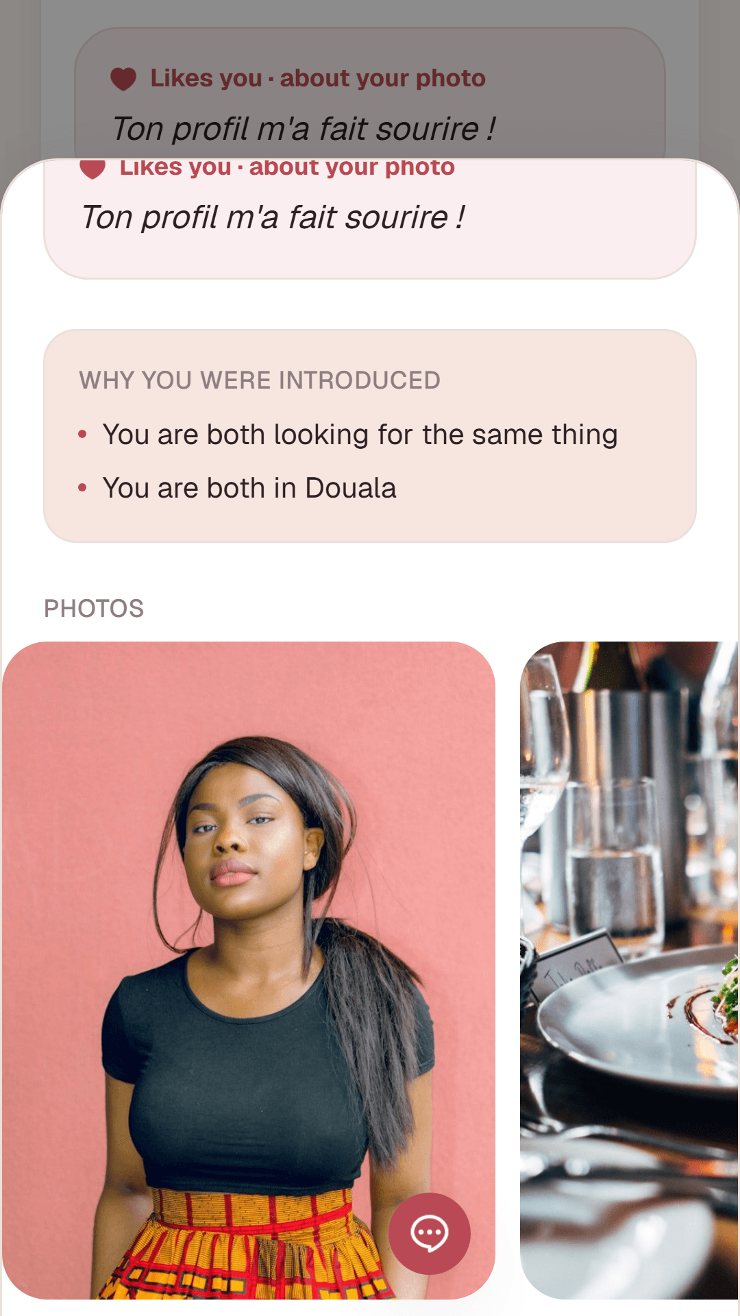 Verified profile detail with photos and interests on Moyana
