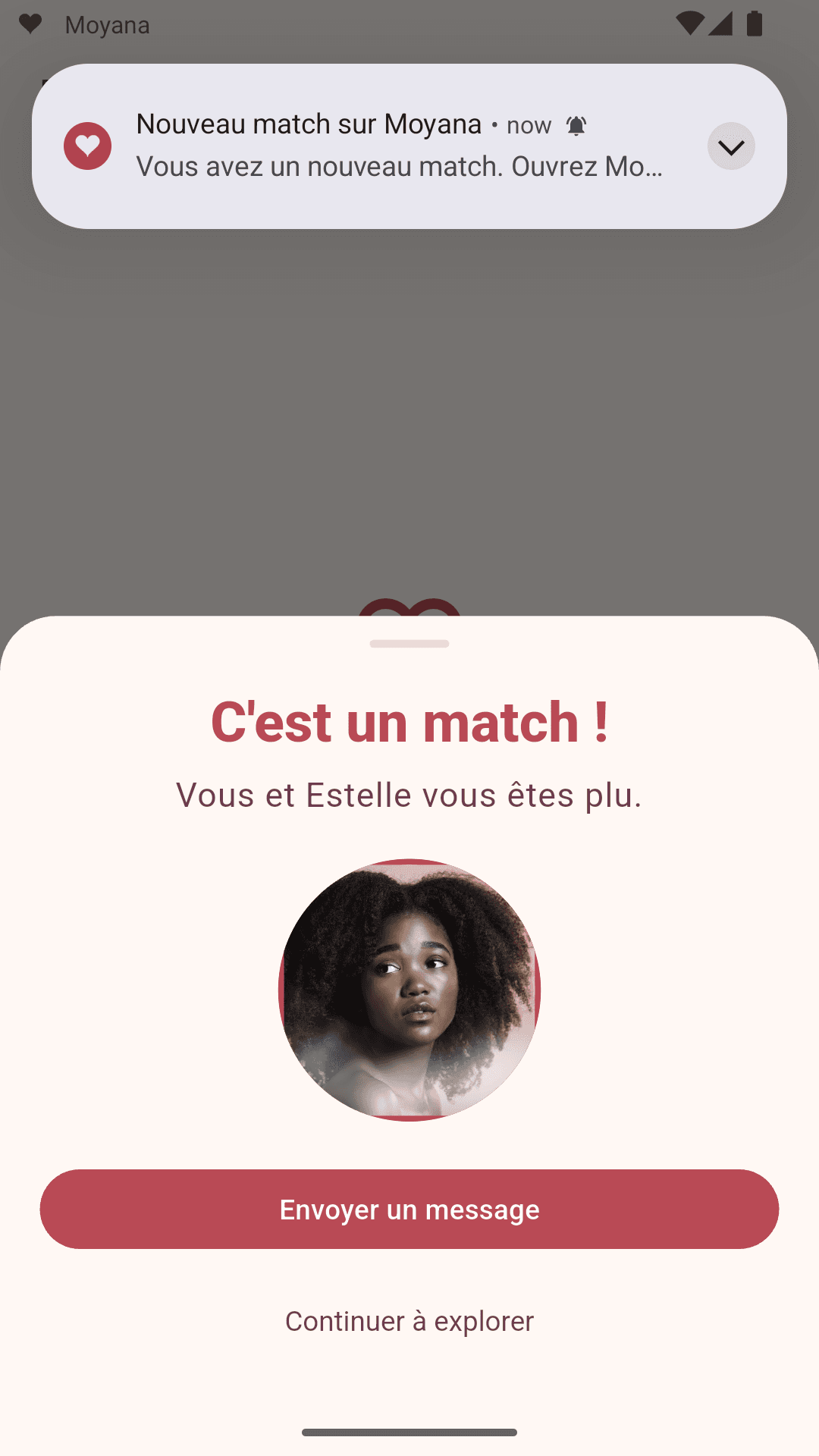 It's a match screen with a new-match notification