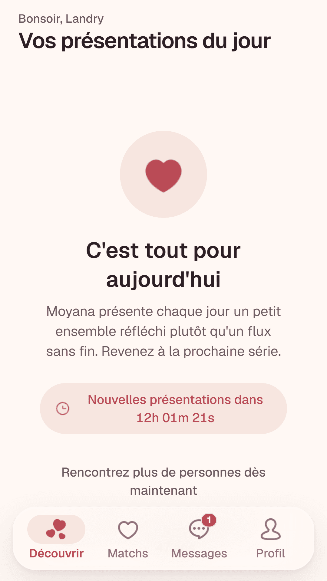 Sélection quotidienne avec un compte à rebours avant de nouvelles présentations