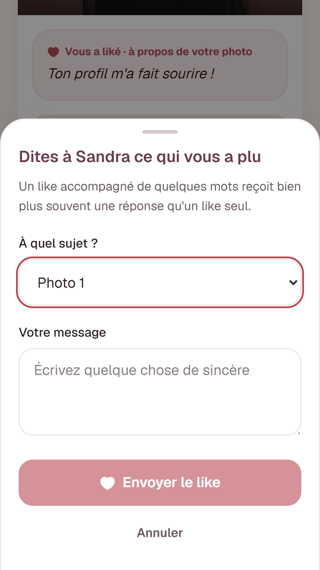Aimer avec un commentaire sur ce qui vous a plu